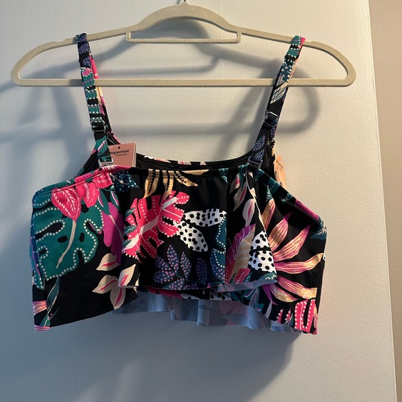 Tropical Floral Swim Ruffled Bikini Top - Picture 2 of 6